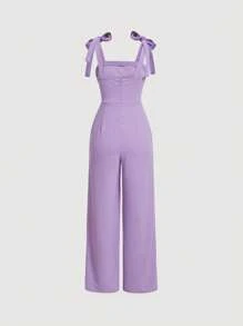 SHEIN MOD Solid Tie Shoulder Cami Jumpsuit - Lilac Purple - View 2