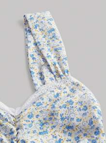 SHEIN MOD 碎花褶邊荷葉邊吊帶連衣裙 - 彩色 - 查看 3