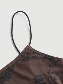 SHEIN MOD 滿版印花木耳邊網紗吊帶洋裝 - 咖啡棕 - 查看 4