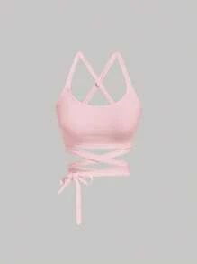 SHEIN MOD Chất rắn Thánh giá Buộc lại Cami ngọn - Màu Hồng baby - Xem 1