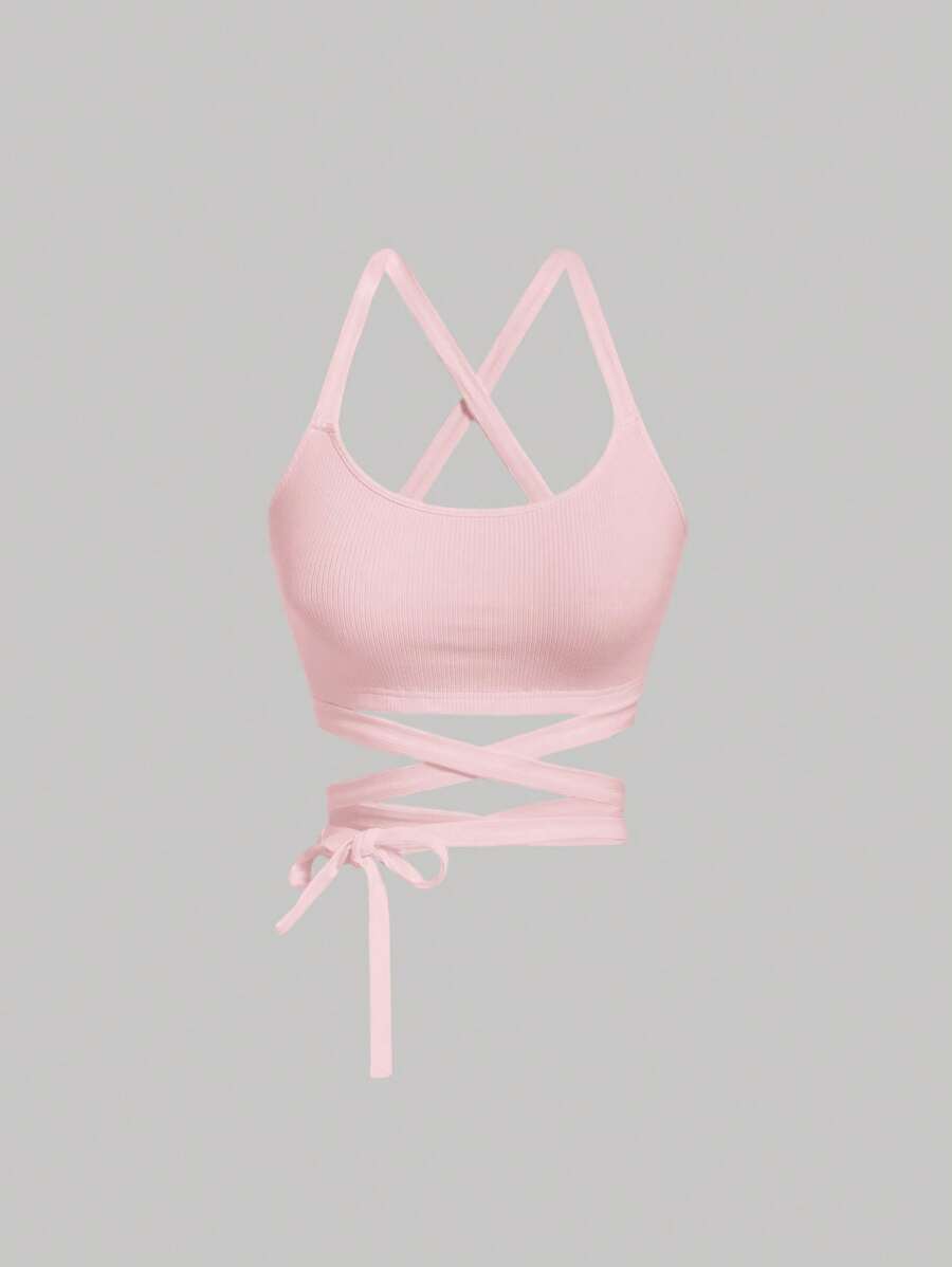 SHEIN MOD Chất rắn Thánh giá Buộc lại Cami ngọn - Màu Hồng baby - Xem 1