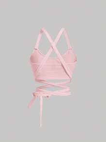 SHEIN MOD Chất rắn Thánh giá Buộc lại Cami ngọn - Màu Hồng baby - Xem 2