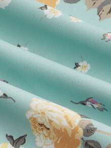 SHEIN MOD In hoa Cà vạt vai Xù Hoa Sen Váy Dây - Màu xanh Bạc hà - Xem 3