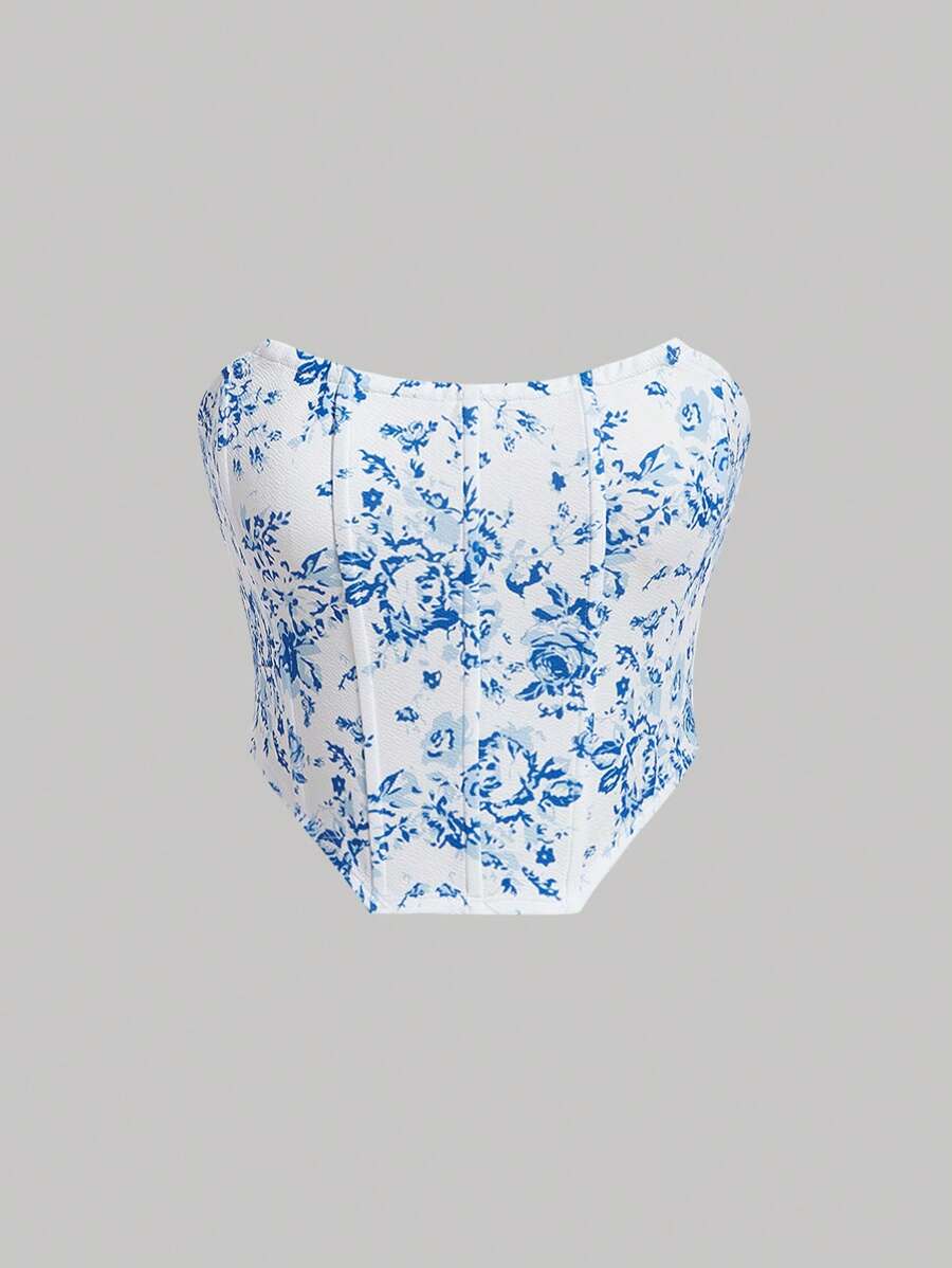 SHEIN MOD In hoa Ống ngọn - Màu xanh lam - Xem 1