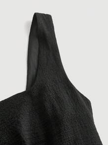 SHEIN MOD Solid Asymmetrical Neck Ruched Dress - Black - View 4
