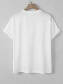 男士花卉圖案&日文字元圖案T恤 - 白色 - 查看 2