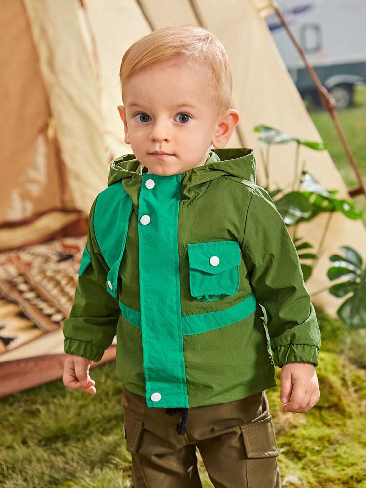 Baby Boy Two Tone Flap Pocket Hooded Coat