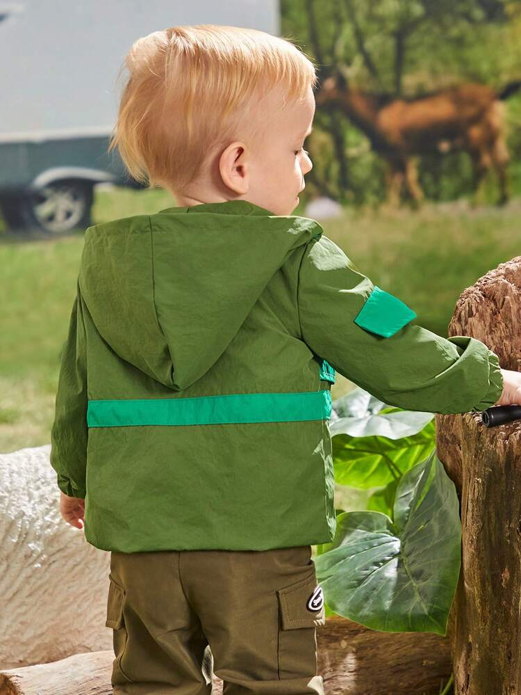 Baby Boy Two Tone Flap Pocket Hooded Coat