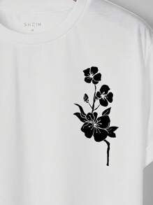 男士花卉圖案&日文字元圖案T恤 - 白色 - 查看 6