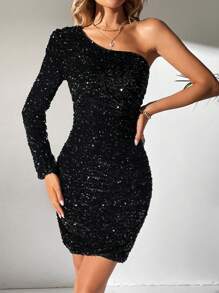 SHEIN Tall One Shoulder Sequin Bodycon Dress