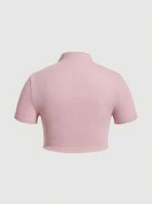 SHEIN MOD 大碼撞色滾邊旗袍領T恤 - 淺粉色 - 查看 2