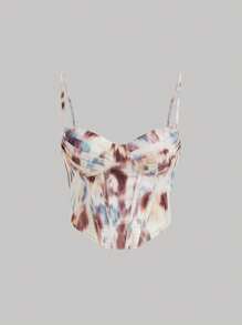 SHEIN MOD Tie Dye Ruched Bustier Cami Top - Mocha Brown - View 1