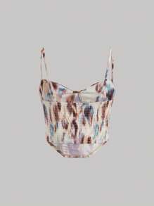 SHEIN MOD Tie Dye Ruched Bustier Cami Top - Mocha Brown - View 2