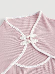 SHEIN MOD 大碼撞色滾邊旗袍領T恤 - 淺粉色 - 查看 4