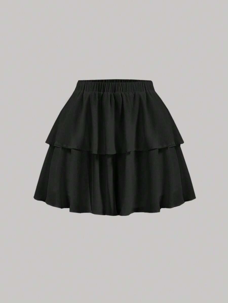 SHEIN MOD Solid Layer Hem Skort - Black - View 1