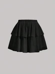 SHEIN MOD Solid Layer Hem Skort - Black - View 2