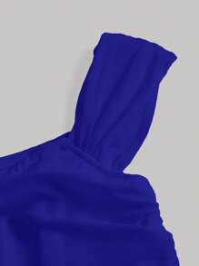 SHEIN MOD 藍色露肩收皺頭巾邊收皺網紗單肩背心 - 寶藍色 - 查看 3