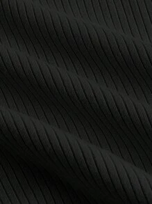 SHEIN MOD 素色條紋針織T恤 - 黑色 - 查看 3