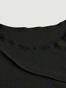 SHEIN MOD 素色條紋針織T恤 - 黑色 - 查看 4