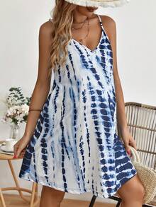 SHEIN 孕婦紮染吊帶洋裝 - 藍白色 - 查看 4