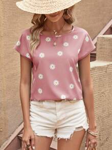 SHEIN LUNE 小雛菊蝙蝠袖襯衫 - 藕粉色 - 查看 3