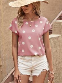 SHEIN LUNE 小雛菊蝙蝠袖襯衫 - 藕粉色 - 查看 4