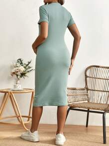 SHEIN 孕婦標語圖案條紋針織緊身連衣裙 - 薄荷綠 - 查看 2