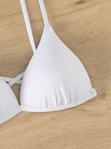 Solid Push Up Bikini Top For Summer Beach Vacation - White - View 4