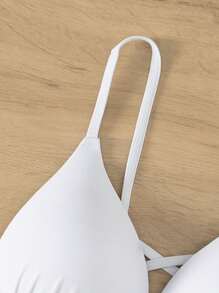 Solid Push Up Bikini Top For Summer Beach Vacation - White - View 5