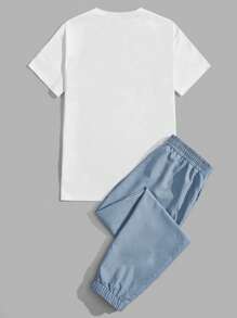 Manfinity VCAY Men Slogan Patched Tee & Trousers - Dusty Blue - View 2