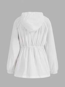 Muchica Drawstring Waist Zip Up Hooded Coat - White - View 2
