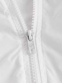 Muchica Drawstring Waist Zip Up Hooded Coat - White - View 4