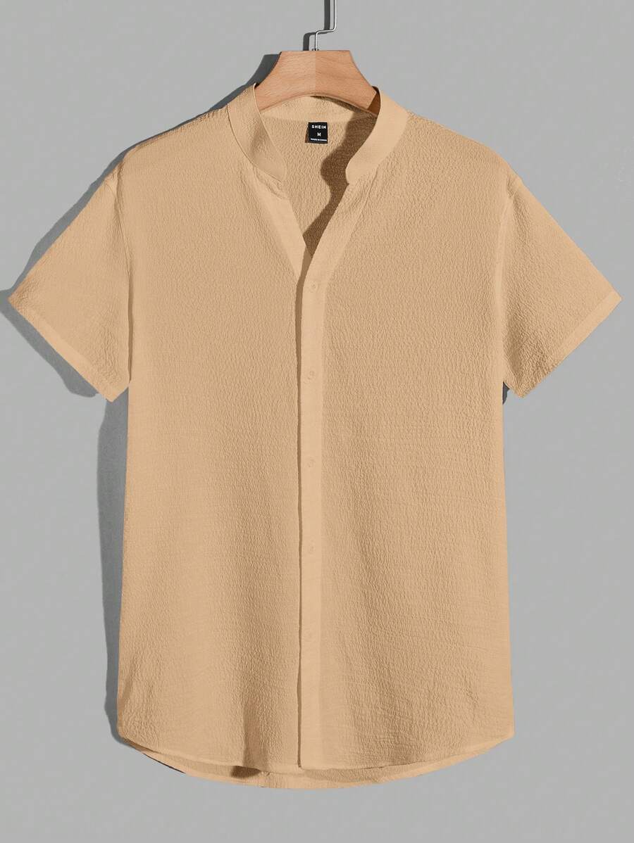 Manfinity NiteLyfe Nam Chất rắn Popover Áo sơ mi - Màu Khaki - Xem 1