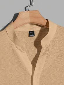 Manfinity NiteLyfe Nam Chất rắn Popover Áo sơ mi - Màu Khaki - Xem 4