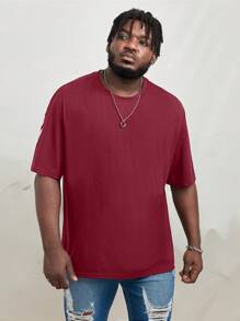 Manfinity RebelGame 男士大码標語圖案落肩T恤 - 酒紅色 - 查看 2