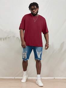 Manfinity RebelGame 男士大码標語圖案落肩T恤 - 酒紅色 - 查看 6