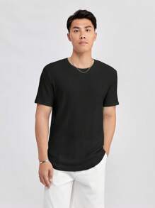 Manfinity RebelGame 男士素色圓領T恤 - 黑色 - 查看 7