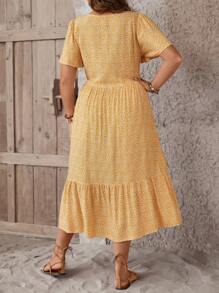 SHEIN LUNE Plus Ditsy Floral Print Ruffle Hem Smock Dress - Multicolor - View 2