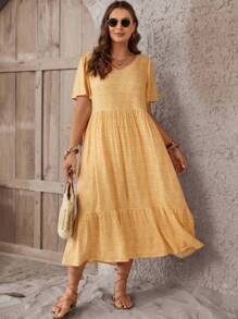 SHEIN LUNE Plus Ditsy Floral Print Ruffle Hem Smock Dress - Multicolor - View 6