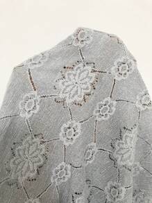 SHEIN LUNE 拼接水溶蕾絲寬肩帶上衣 - 藍色 - 查看 7
