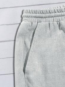 Manfinity VCAY 男士腰部抽繩斜口袋短褲 - 銀色 - 查看 3