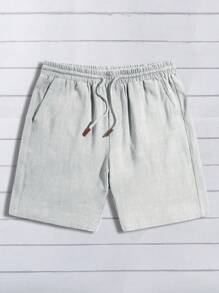 Manfinity VCAY 男士腰部抽繩斜口袋短褲 - 銀色 - 查看 4