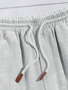 Manfinity VCAY 男士腰部抽繩斜口袋短褲 - 銀色 - 查看 5