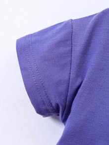 SHEIN 小男童王冠和字母圖案T恤和短褲 - 紫羅蘭色 - 查看 3