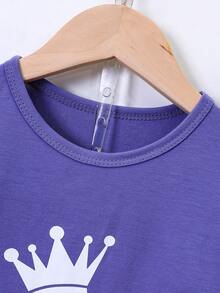 SHEIN 小男童王冠和字母圖案T恤和短褲 - 紫羅蘭色 - 查看 4
