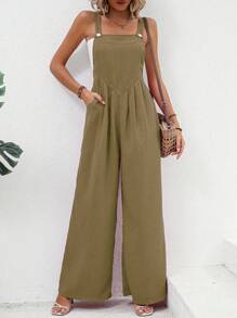 SHEIN LUNE Chất rắn quần ống rộng Tổng thể Jumpsuit Không có áo Top Tube - màu nâu - Xem 3