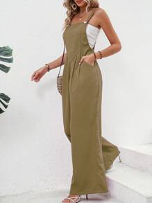 SHEIN LUNE Chất rắn quần ống rộng Tổng thể Jumpsuit Không có áo Top Tube - màu nâu - Xem 4