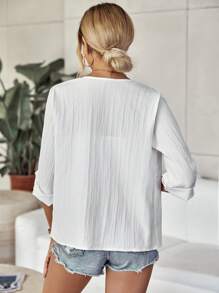 SHEIN LUNE 大翻領捲邊袖開門襟外套 - 白色 - 查看 2