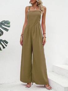 SHEIN LUNE Chất rắn quần ống rộng Tổng thể Jumpsuit Không có áo Top Tube - màu nâu - Xem 5