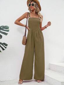 SHEIN LUNE Chất rắn quần ống rộng Tổng thể Jumpsuit Không có áo Top Tube - màu nâu - Xem 6